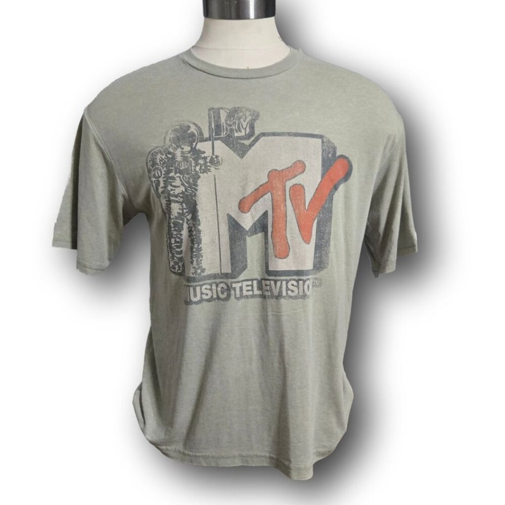MTV New With Tag Men's Medium Sage Green Moon Man Short Sleeve Tee-Shirt NWT